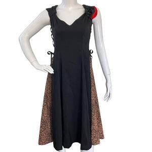 New Bettie Page Black Leopard Pin Up Style Dress Size Medium